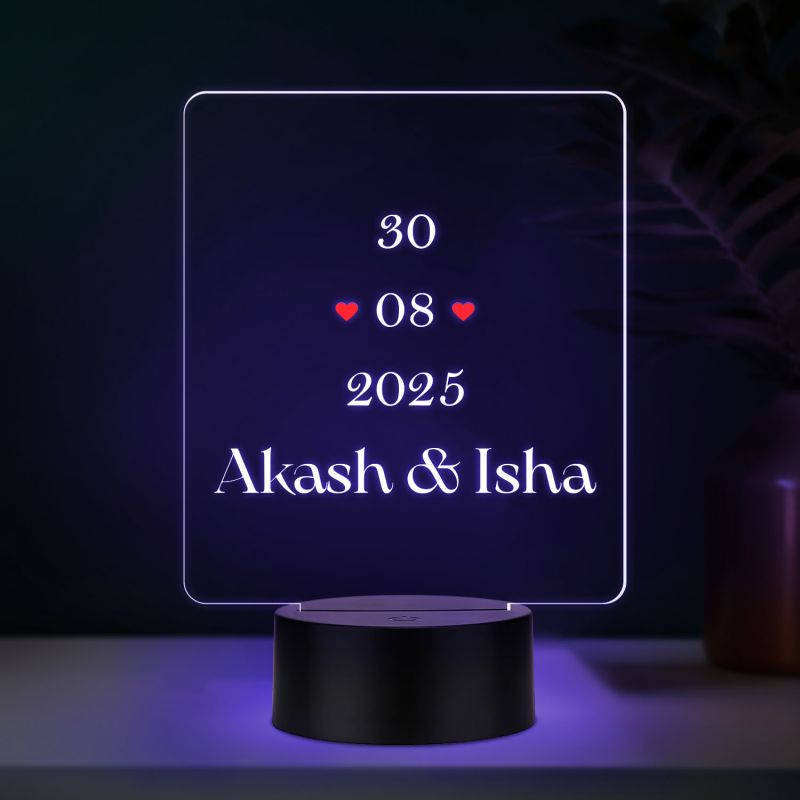 Personalized Couple Night Lamp Custom with Name & Date Bedside Table Lamp Couple Gift Anniversary, Wedding, Marriage, Valentine Day Multicolored Light (Name & Date)
